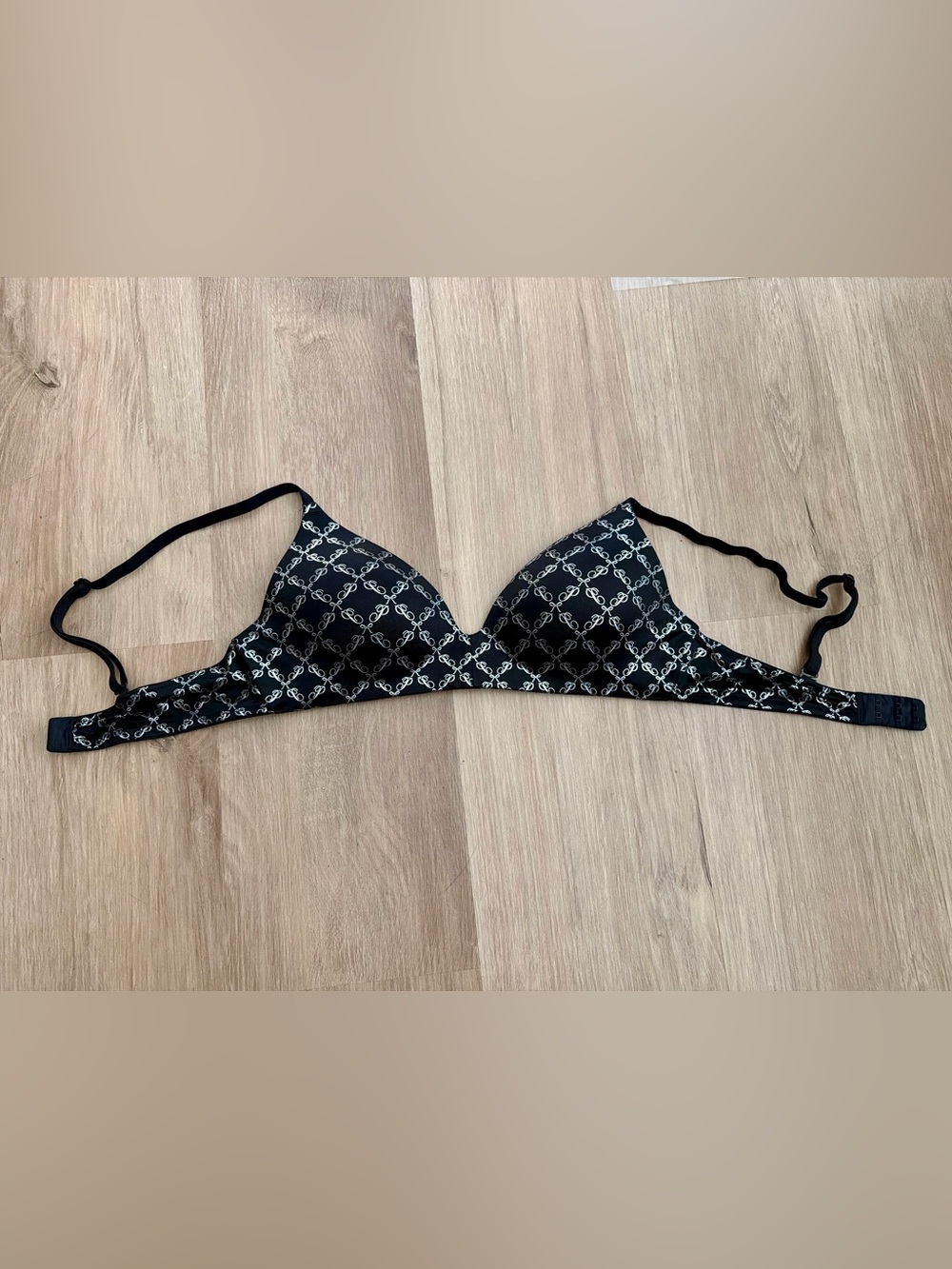 Victoria’s Secret Black & Silver Logo Print Bra - 34B